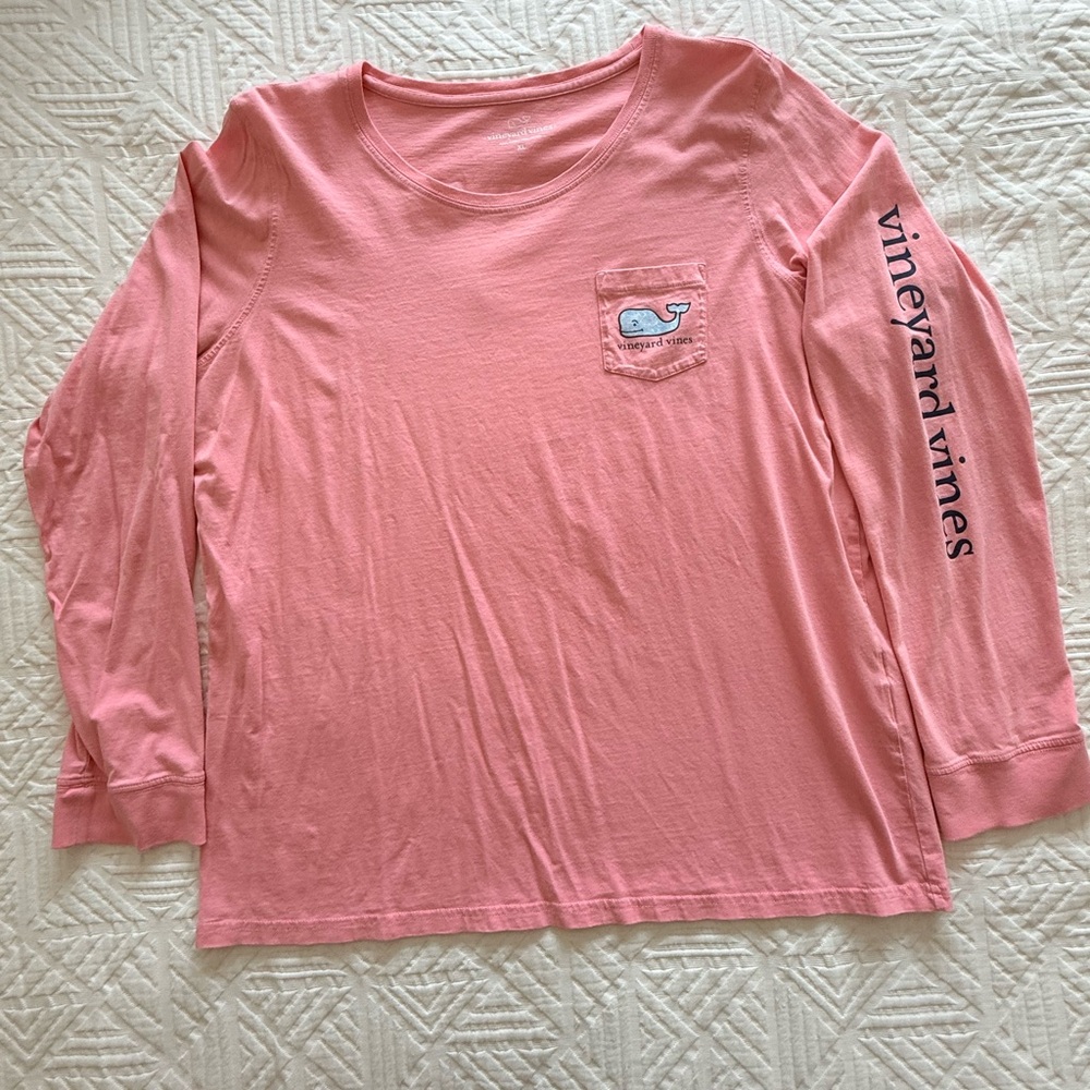 Vineyard Vines Women’s Coral Pink Long Sleeve Pocket Tee